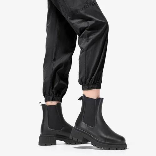 Miniatura 6 de Botas Chelsea para mujer, con suela de lengüeta, botines de tacón grueso sin cordones