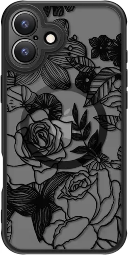 Miniatura 88 de FUNMIKO Funda para iPhone 16 Plus, carga inalámbrica y protección de grado militar, diseño floral moderno para mujeres y niñas, funda antideslizante