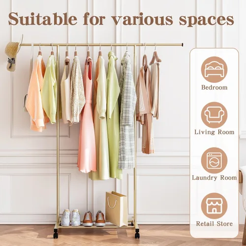 Miniatura 3 de SUOERNUO Perchero con ruedas para colgar ropa, perchero de metal portátil para dormitorio, lavandería, sala de estar