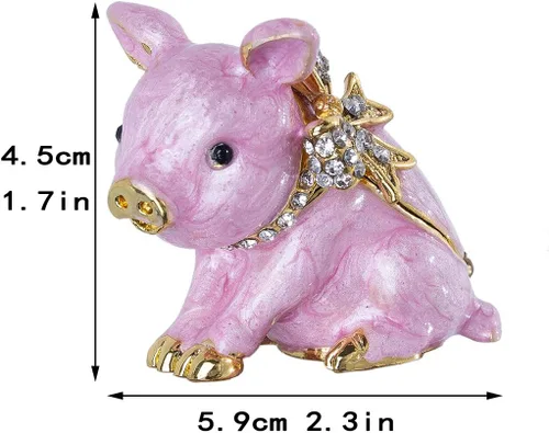 Miniatura 2 de YU FENG Bonita caja de joyería de cerdito con bisagras, coleccionable, de cristal, decoración de cerdo, figuras de animales