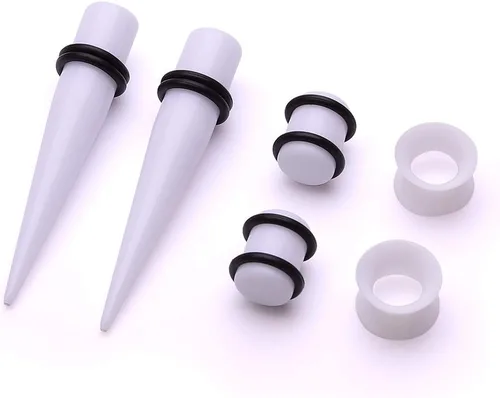 Miniatura 3 de Paquete de 50 unidades para estiramiento de oreja (14G-00G),túneles de silicona, conos y tapones acrílicos, set para expandir las perforaciones