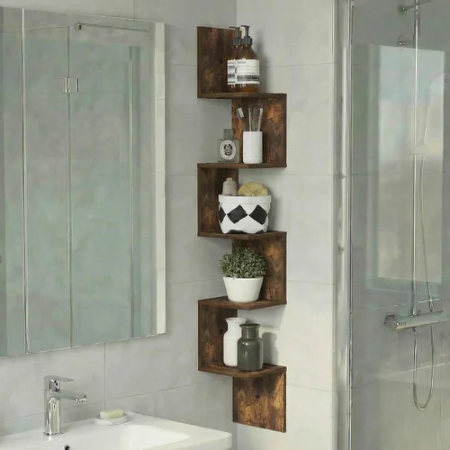 Furinno Rossi - Estantes flotantes de esquina para pared, estante de pared cuadrado de esquina de 5 niveles, estante flotante radial en forma de S,
