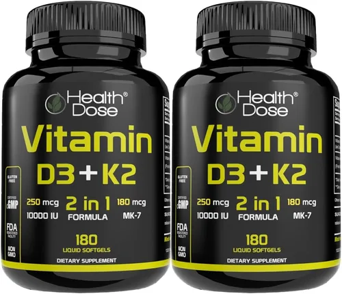 Miniatura 10 de Health Dose Suplemento de vitamina D3 10,000 UI + K2 (MK7), fórmula 2 en 1, apoyo inmunológico, un estado de ánimo saludable, corazón