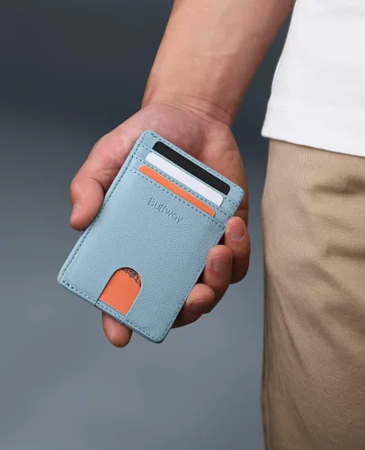 Miniatura 93 de Buffway Billetera delgada para hombre, minimalista con bolsillo frontal delgado, tarjetero de cuero con bloqueo RFID para viajes de trabajo