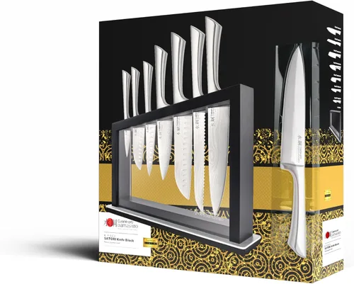 Miniatura 9 de Cuisine: pro Damashiro - Bloque de cuchillos Satori de 8 piezas, juego de cuchillos de acero japonés con bloque de cuchillos de madera de acacia