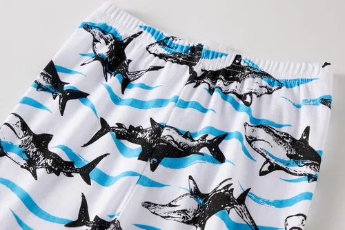 Miniatura 5 de Pijama de dos piezas para niños pequeños con dinosaurio que brilla en la oscuridad, 100 % de algodón ropa de tiburón para dormir tamaño 2-10T