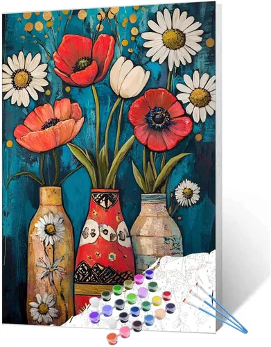 Miniatura 33 de Pintura al óleo DIY pintar por números para adultos principiante flores amarillas pintura por números antiestrés pintura digital al óleo, pintura