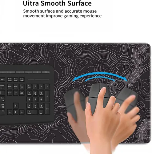 Miniatura 5 de AQQA Alfombrilla grande para mouse (35 x 17 pulgadas), extendida XXXL con base de goma antideslizante, líneas de mapa topográfico de fondo, contorno