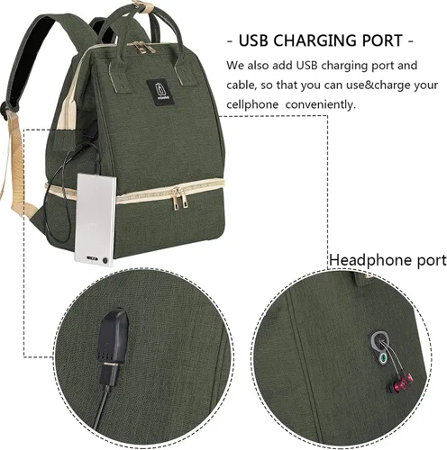 Miniatura 5 de Mochila para extractor de leche, bolsa enfriadora y resistente a la humedad, doble capa para madre, mochila de trabajo al aire libre con puerto