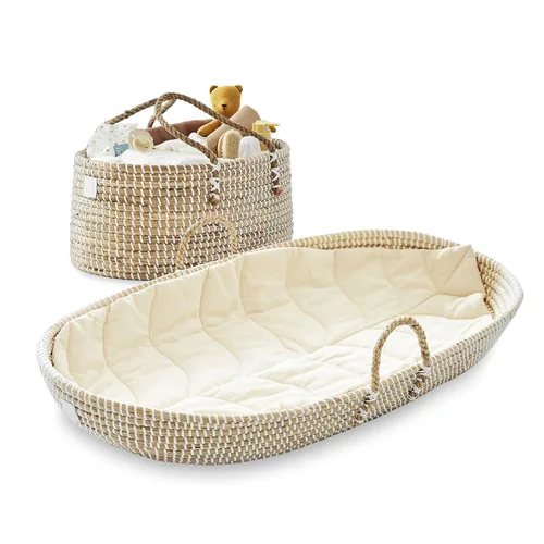 BEBE BASK Paquete de guardería prémium – Cesta cambiadora de bebé a juego y organizador de pañales para bebé, hecho a mano y orgánico
