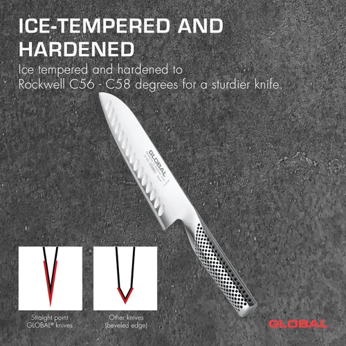 Miniatura 4 de Global Cuchillo Santoku de Filo Hueco de 7 pulgadas - Acero Inoxidable Japonés Ligero, Filo Afilado como Navaja, Fabricado en Japón, G-80