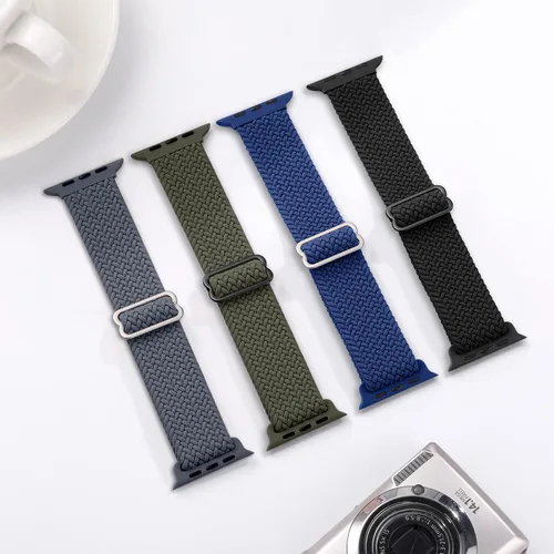 Miniatura 8 de DaQin Paquete de 4 correas elásticas trenzadas Solo Loop para Apple Watch para mujeres y hombres, de 1.575 pulgadas, 1.614 pulgadas, 1.654 pulgadas