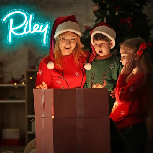 Miniatura 6 de Letrero de Nombre en Neón Riley, Luz de Nombre en Neón LED para Dormitorio de Niños, Decoración para Fiesta de Cumpleaños, Letrero de Neón Riley
