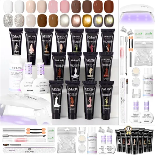 Miniatura 8 de SAVILAND Kit de uñas de polygel sin hema para regalo bonito: kit de inicio de uñas de polygel de 36 colores con solución deslizante y mini lámpara