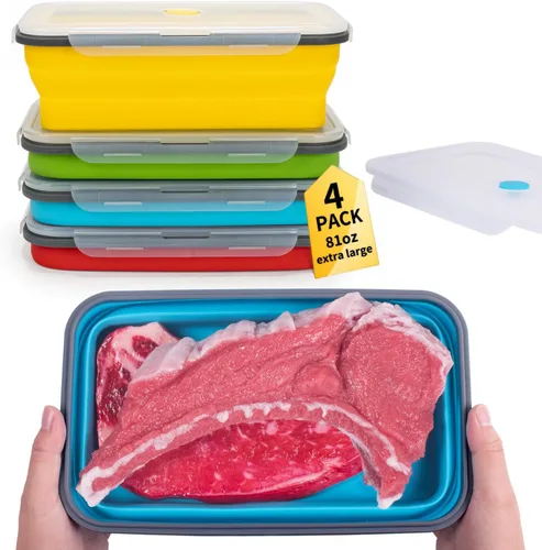 Miniatura 28 de Recipientes plegables extra grandes para almacenamiento de alimentos con tapa y ventilación de aire, 58 oz, paquete de 4, recipiente plegable XL