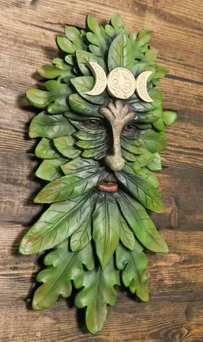 Miniatura 8 de Ebros Gift Wicca Nature Spirit God Horned Celta Greenman Tree Ent Triple Luna Colgante Decoración de Pared Placa de 16.5 pulgadas de alto Árbol