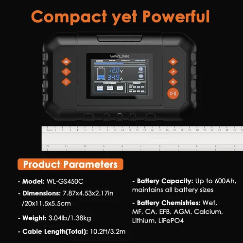 Miniatura 8 de WAVLINK Cargador de batería inteligente de 280 W, máx. Cargador de goteo de 20 A con pantalla LCD, para baterías de plomo-ácido/litio/lifepo4