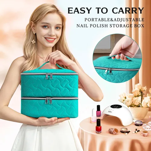 Miniatura 5 de DreamGenius Estuche organizador de esmalte de uñas con capacidad para 42 botellas, bolsa portátil de almacenamiento de esmalte de uñas de doble capa