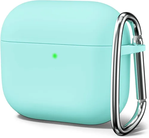 Miniatura 46 de Oakxco Funda de silicona para Airpods 3, bonita funda rígida femenina para Airpods de 3ª generación con llavero, gel de goma colorido suave de TPU