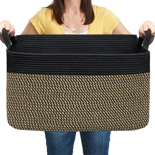 Miniatura 23 de COMFY-HOMI Cesta tejida de cuerda de algodón con asas para estantes, juguetes, libros, cestas de almacenamiento de tela para organizar, organizador
