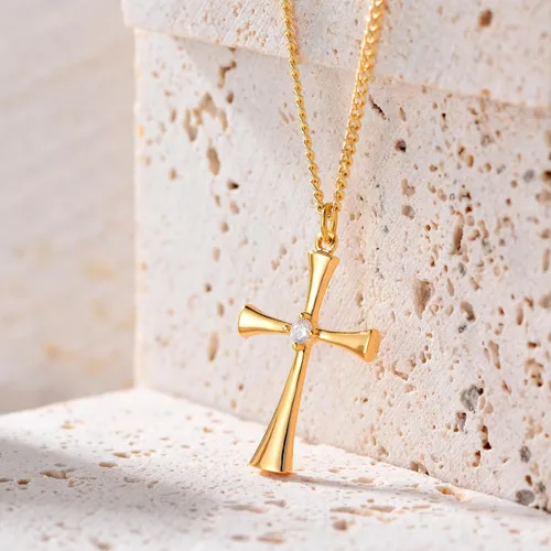 Miniatura 67 de Fettero - Collar con dije de cruz de fe, chapado en oro de 14 K, cadena fina, minimalista, simple, pequeña, para oración, regalo de joyería religiosa