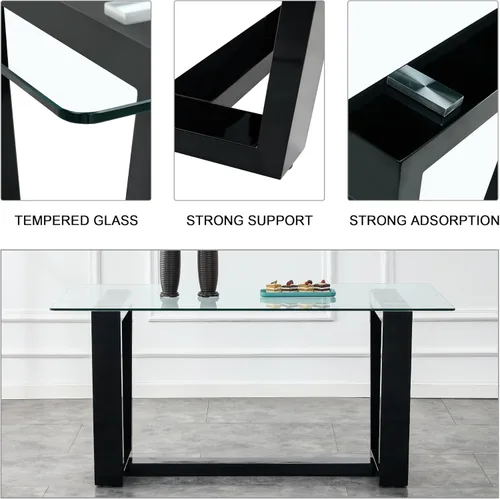 Miniatura 4 de Ebullient - Juego de mesa de comedor de cristal para 4, juego de mesa de comedor moderno para 4, tablero de vidrio templado con patas trapezoidales