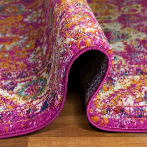 Miniatura 4 de Leick Home 594234 Laraline - Alfombra rectangular vintage de medallón turco con collage de medallón fucsia desteñido, para sala de estar