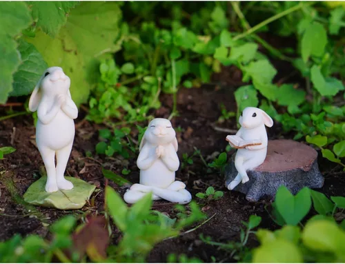 Miniatura 3 de Top Collection Jardín de hadas en miniatura y terrario, conejito de yoga en estatua de postura de Namaste sentado, pequeño, color crema