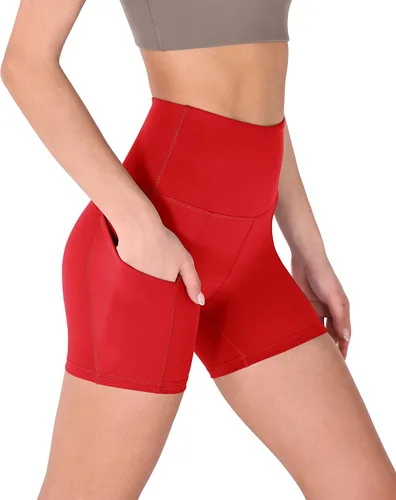 ODODOS - Shorts de motociclista de cintura alta con bolsillos, control de abdomen, no se transparentan, para entrenamientos, correr o yoga, para