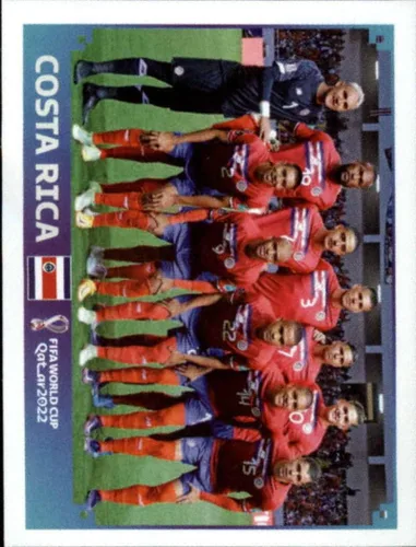 Adhesivo de fútbol de la Copa Mundial Panini 2022 #CRC1, foto del equipo Costa Rica Group E, calcomanía oficial del álbum del WC de Qatar en crudo