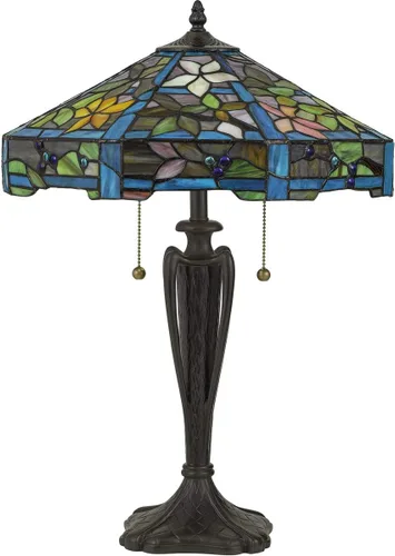 Miniatura 2 de Quoizel TF5212TVB Duffy Tiffany - Lámpara de mesa de flores artesanales, 2 luces, 150 vatios, bronce vintage