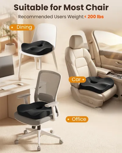 Miniatura 7 de Cojín de Asiento, X Grande para Silla de Oficina para Alivio del Dolor de Ciática, Almohadillas de Espuma Viscoelástica Ergonómicas para Coche