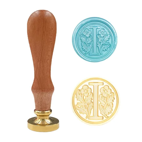 Miniatura 21 de Sello clásico de cera para sellar varios alfabetos, cabeza de latón, mango de madera, sellos para tarjeta/sobre/regalo (sello, letra V)