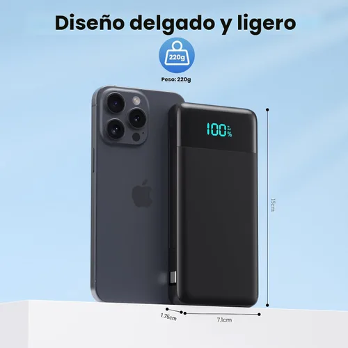 Miniatura 5 de Cargador portátil para iPhone con cables integrados y enchufe de pared, cargador de batería USB C de carga rápida de 13800 mAh, 4 salidas, paquete
