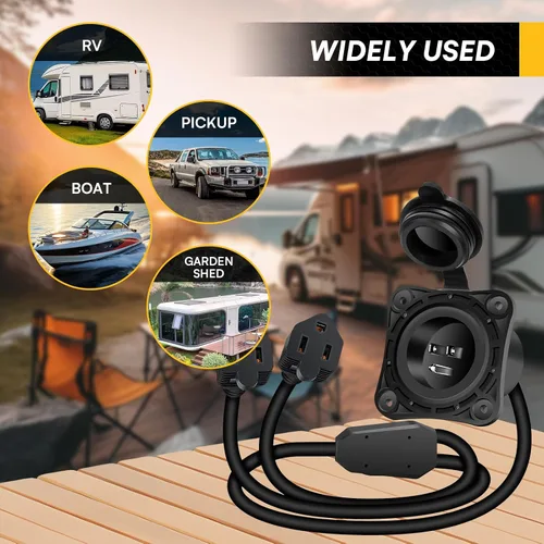 Miniatura 7 de MECESOR Enchufe de puerto de entrada de alimentación de CA de 15 amperios y 125 V, enchufe de entrada de alimentación de tierra RV con cable