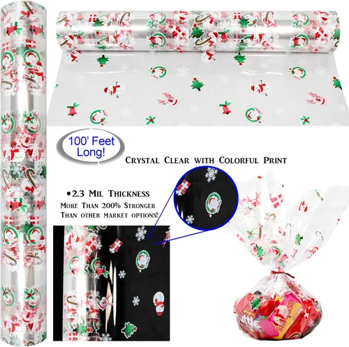 Miniatura 3 de AnapoliZ Rollo de Envoltorio de Celofán Navideño 100 Pies de Largo X 16 Pulgadas de Ancho 2.3 Mil de Grosor, Cristalino Transparente con Diseños