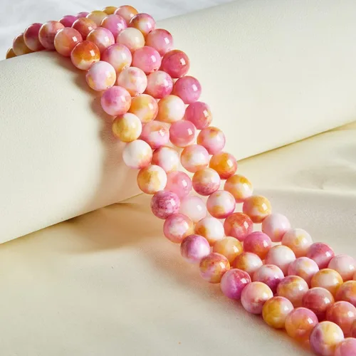 Miniatura 6 de 100 cuentas de piedras preciosas de jade rosa y amarillo de 8 mm, cuentas naturales, cuentas sueltas redondas para hacer joyas Jade rosa amarillo