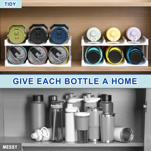 Miniatura 4 de LANDNEOO Soporte organizador apilable para botellas de agua, para la organización de vasos grandes de Stanley y otros, estante de plástico blanco