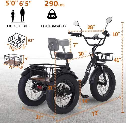 Miniatura 2 de NARRAK Triciclo eléctrico para adultos, triciclo eléctrico plegable con neumáticos gruesos, bicicletas eléctricas de 3 ruedas, pico de 1350 W