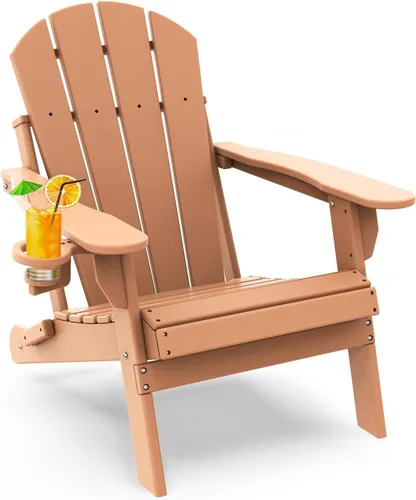 Miniatura 36 de GREENVINES Juego de 2 sillas plegables Adirondack Plástico HDPE Silla para hoguera Todo clima Portavasos Rojo para terraza, patio