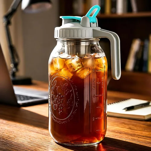 Miniatura 9 de GMSWEET Jarra de Albañil para Café de Infusión Fría de 32 OZ con Boca Ancha, Jarra para Café Frío con Filtro de Café para Café, Té Helado, Té al