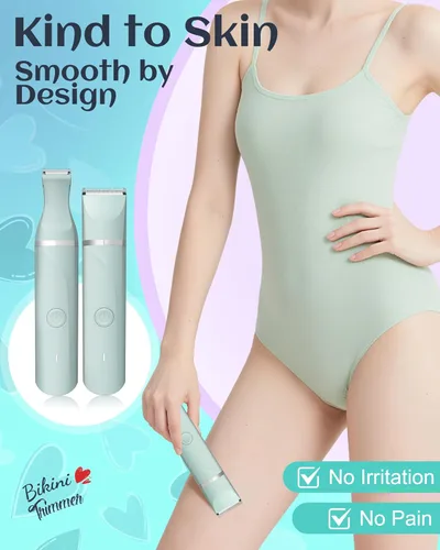 Miniatura 2 de Maquinilla de afeitar eléctrica impermeable para bikini para mujeres, afeitadora de vello púbico, afeitadora recargable con cuchillas cerámicas