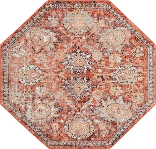 Miniatura 3 de Unique Loom Lola Collection - Alfombra clásica (octágono de 5 pies 1 pulgada, rojo ladrillo/beige)