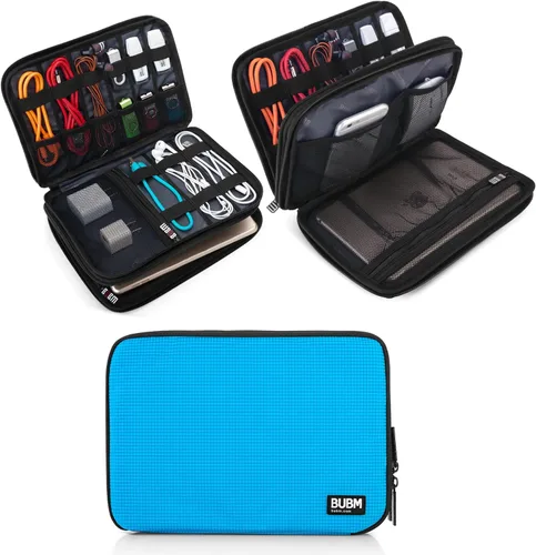 Organizador de equipaje con doble capa para viajes BUBM, para llevar dispositivos y accesorios electrónicos., Azul, 2 capas M