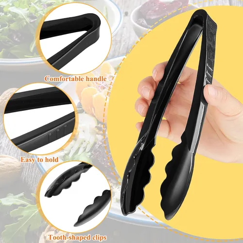 Miniatura 3 de Tessco for you 100 pinzas de plástico para servir a granel, pinzas desechables de plástico de 9 pulgadas, pinzas de ensalada resistentes para Negro