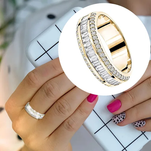 Miniatura 3 de Anillo de boda nupcial con diamantes de imitación CZ para mujer, anillos de compromiso con diamantes de imitación, joyería, Plata de ley Acero Oro
