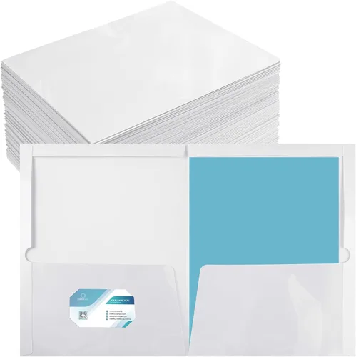 Miniatura 6 de Yeaqee Paquete de 100 carpetas a granel con 2 bolsillos, carpetas de papel laminado brillante, tamaño carta, tamaño carta, dos bolsillos, Azul