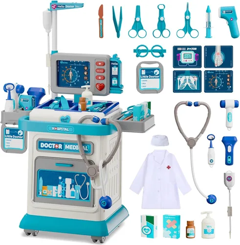 AuroTops Kit de Doctor para Niños Pequeños 3-5, Juego de Doctor de 26 Piezas para Niños de 3-8 Años, Juguete de Juego de Roles Carrito Médico