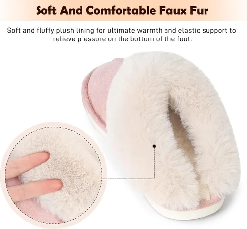 Miniatura 2 de Pantuflas para mujer, acogedoras y cálidas, de invierno, para casa, esponjosas, suaves, de espuma viscoelástica, cómodas, de piel sintética