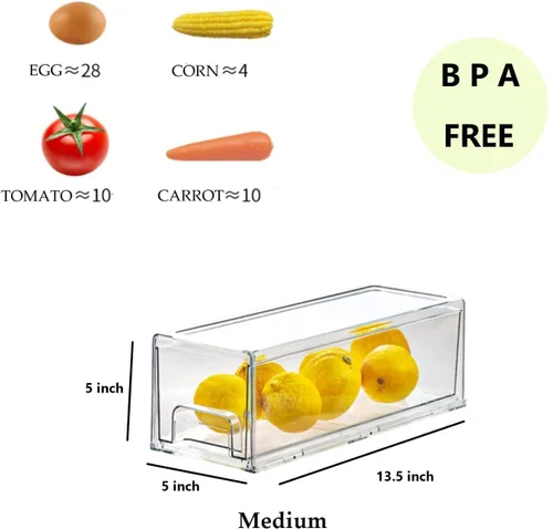 Miniatura 3 de Paquete de 2 cajones apilables para refrigerador, contenedores extraíbles transparentes, organizador de cajón para refrigerador, contenedores